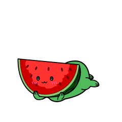 じっと見る小ちゃなカットスイカ