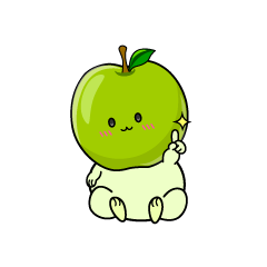 指差しする小ちゃな青リンゴ