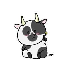 指差しする小ちゃな牛