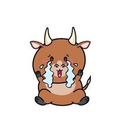 大泣きする小ちゃな赤牛