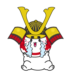大泣きする小ちゃな戦国時代の武士猫