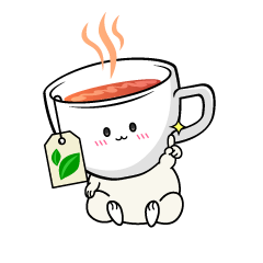 指差しする小ちゃな紅茶のティーカップ