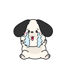 大泣きする小ちゃな垂れ耳の白い犬