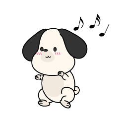 踊る小ちゃな垂れ耳の白い犬