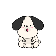 笑う小ちゃな垂れ耳の白い犬